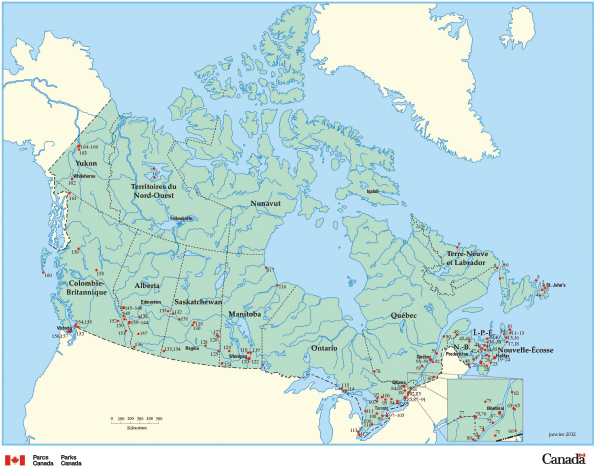 La figure 2 présente le plan du réseau des lieux historiques nationaux du Canada