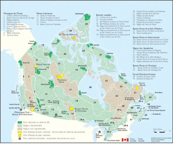 La figure 1 représente le plan du réseau des parcs nationaux du Canada