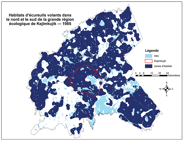 Figure 10.1 : Réduction des habitats d'écureuils volants dans la région de Kejimkujik 1985