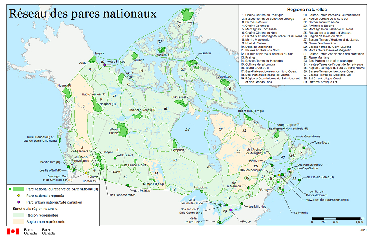 Carte : Réseau des parcs nationaux du Canada