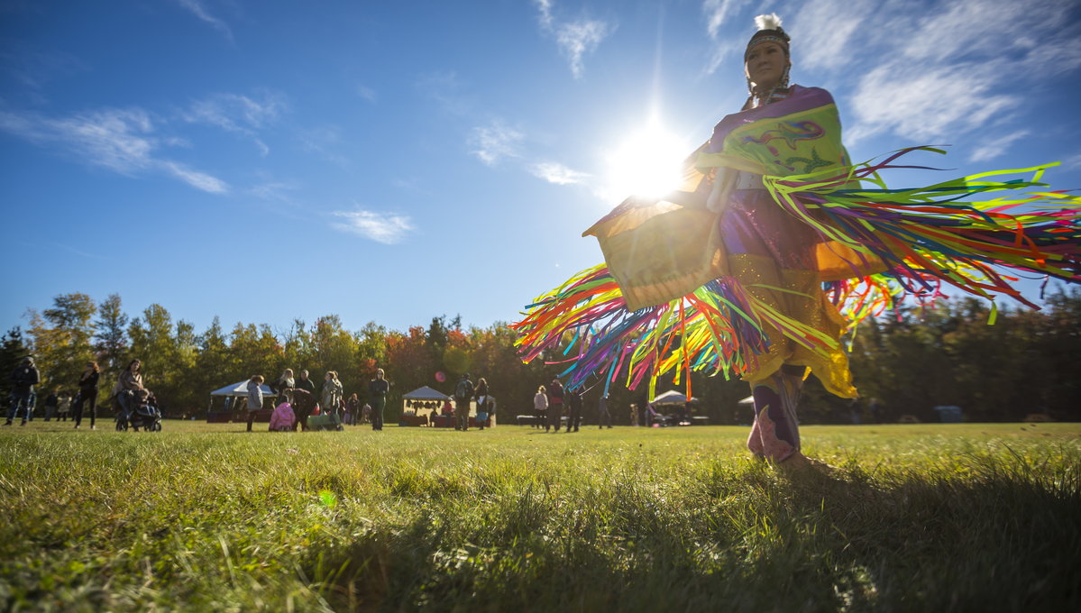 Indigenous dancing near Callanders beach for the Mawiomi event at Kouchibouguac National Park.