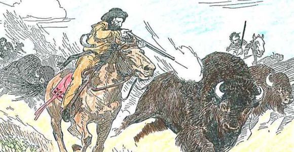 Illustration historique d’hommes chassant le bison d’Amérique