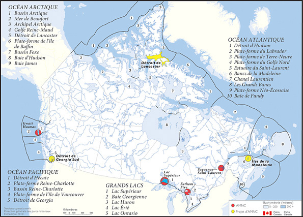 La figure 3 présente le plan du réseau des aires marines nationales de conservation du Canada