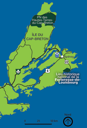 Carte de localisation du lieu historique national de la Forteresse-de-Louisbourg