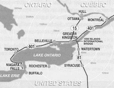 Carte de l'est de l'Ontario et du nord de New York 