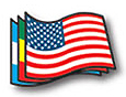 dessin : série de drapeaux étrangers dont le premier est le drapeau américain