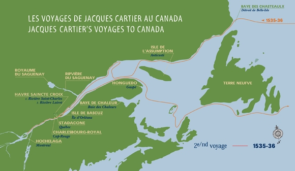 Carte du 2e voyage de Cartier 1535-1536