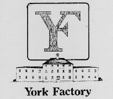 Illustration du logo YF combiné dans un carré au-dessus d’une illustration d’un grand bâtiment blanc sous-titré York Factory.