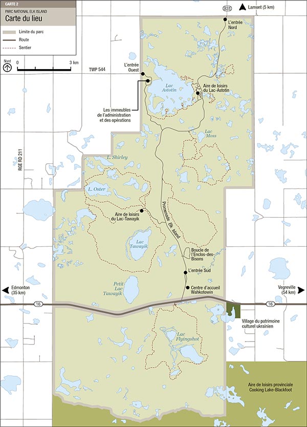 Carte 2 : Parc national Elk Island, version textuelle suit