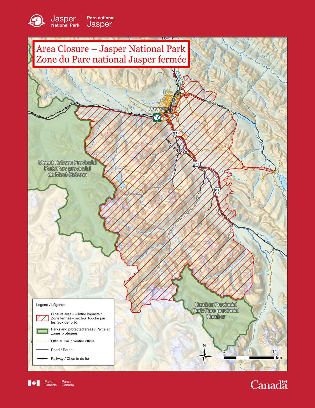 Zone du Parc national Jasper fermée