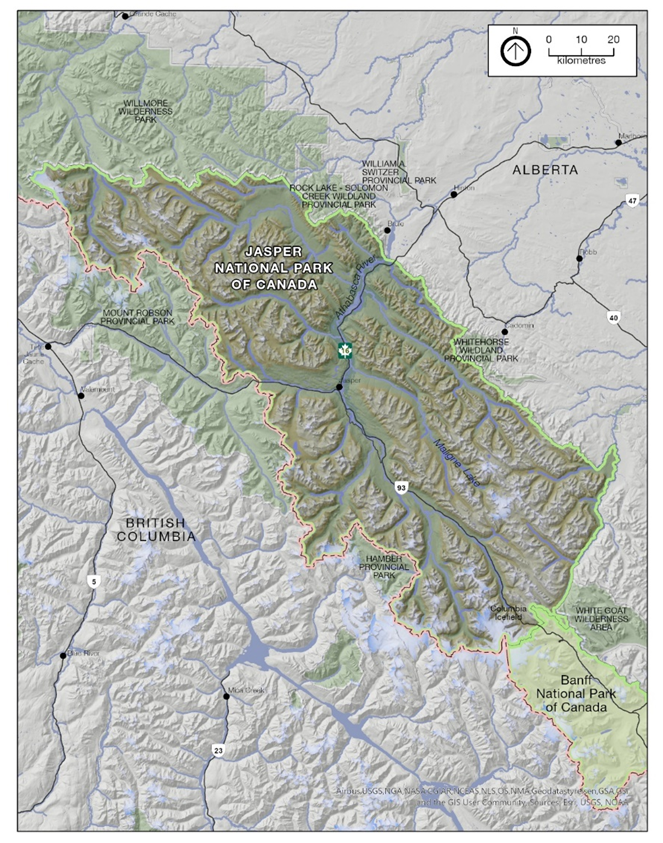 Figure 1. Parc national Jasper et secteur régional.