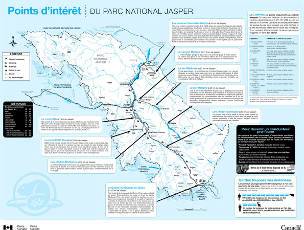 Points d'intérêt du parc national Jasper