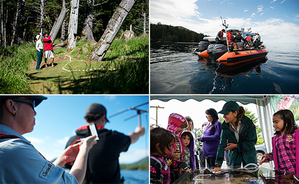 Des employés de Parcs Canada travaillent dans la réserve de parc national Gwaii Haanas, la réserve d'aire marine nationale de conservation et le site patrimonial Haida