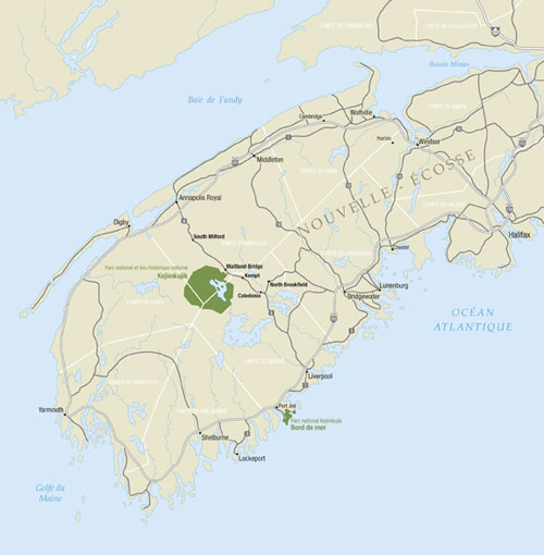 Carte du sud-ouest de la Nouvelle-Écosse