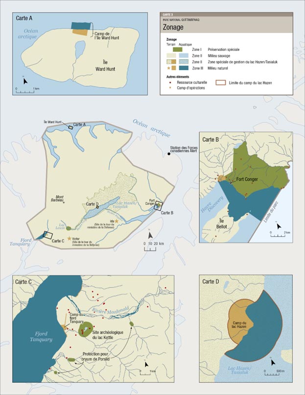 Carte 3 : Zonage du parc national Quttinirpaaq, version textuelle suit