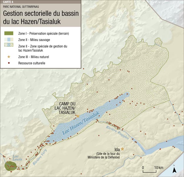 Carte 4 : Gestion sectorielle du bassin du lac Hazen/Tasialuk, version textuelle suit