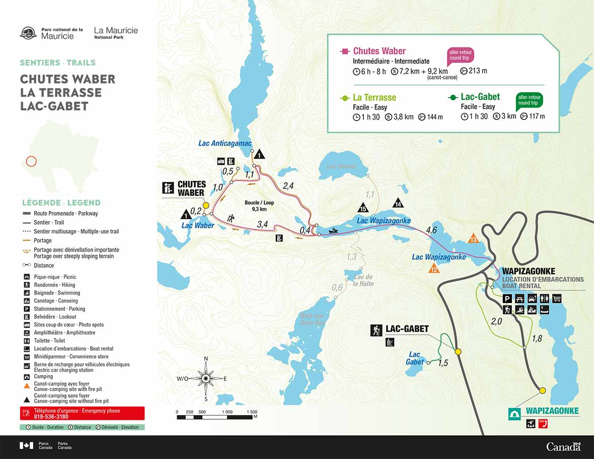 Carte des sentiers Chutes Waber, La Terrasse et Lac-Gabet