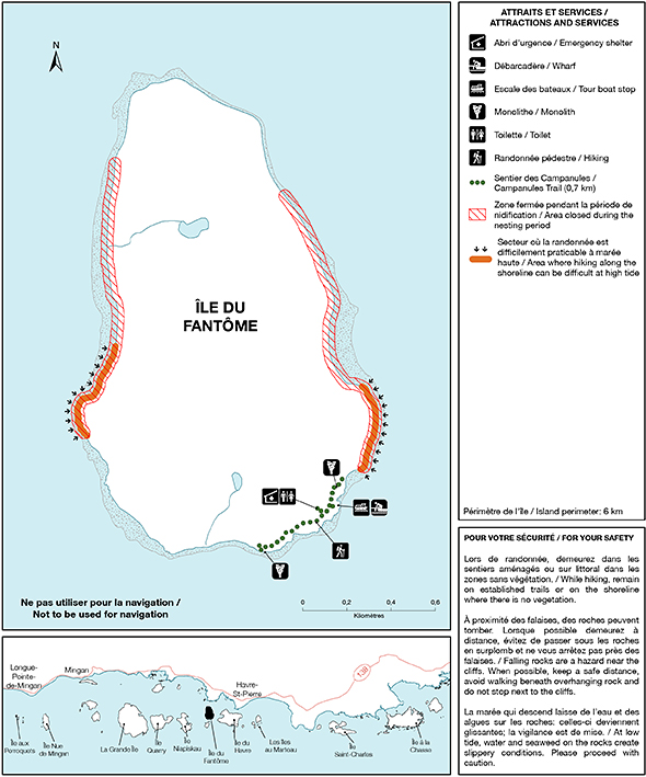 Carte des sentiers et des installations de l'île du Fantôme