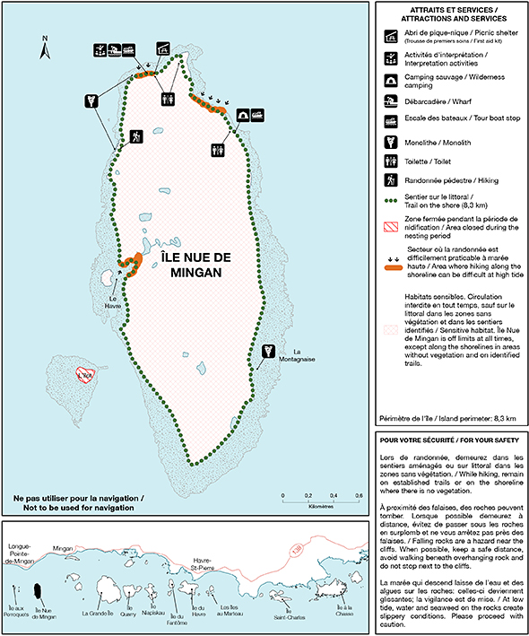 Carte des sentiers et des installations de l'île Nue de Mingan