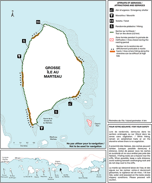 Carte des sentiers et des installations de la Grosse île au Marteau