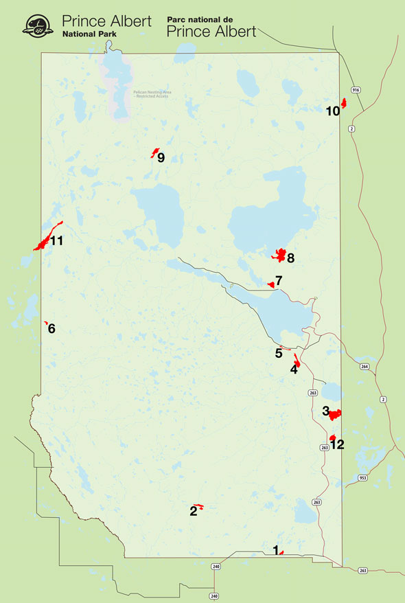 Carte – Lacs du parc national de Prince Albert où se déroulera l’inventaire des huards.